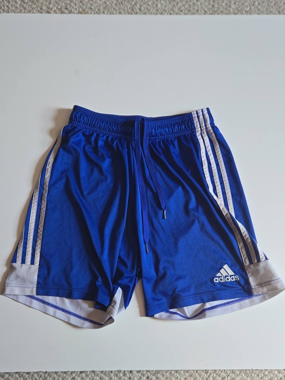 adidas Men’s Blue Athletic Shorts with White Stripes